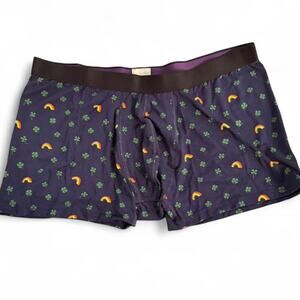 MeUndies Men’s Navy Blue Green Four Leaf Clovers Rainbows St Patricks Trunk 2X
